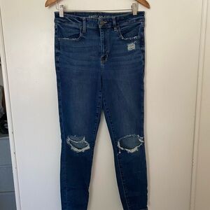 American Eagle Next Level Stretch Super High Rise Jegging Distressed Size 12